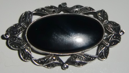 M526M Black Onyx Marcasites Sterling Brooch